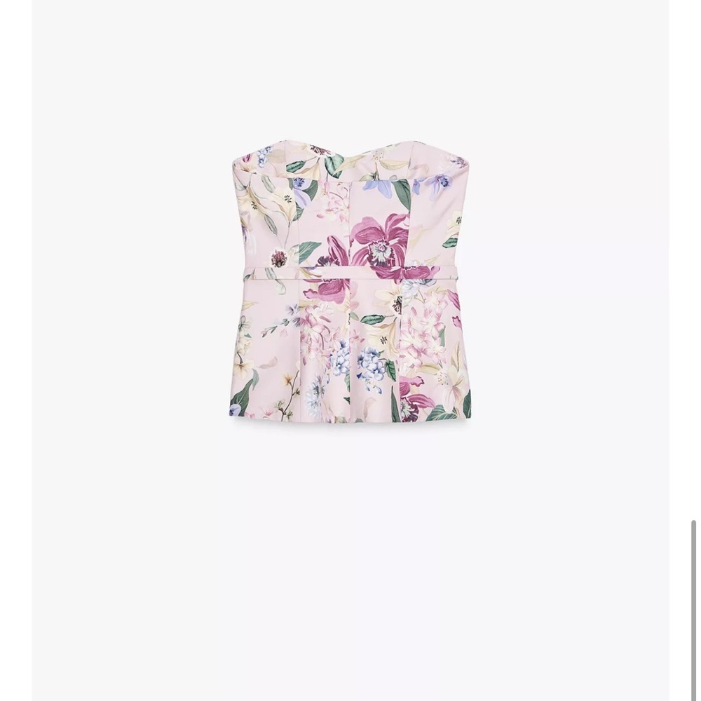 Zara Floral Sweetheart Corset Top Belted Bardot Pink NWT XS - Picture 10 of 10